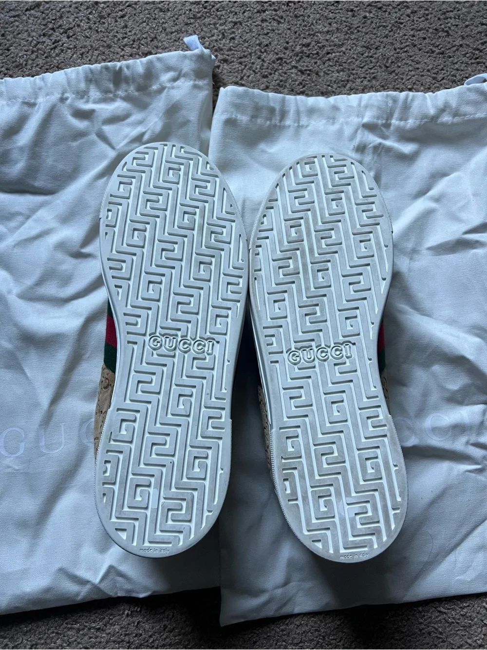 Gucci Tan GG Supreme Sneakers with Green-Red Web Stripe - Picture 11 of 16